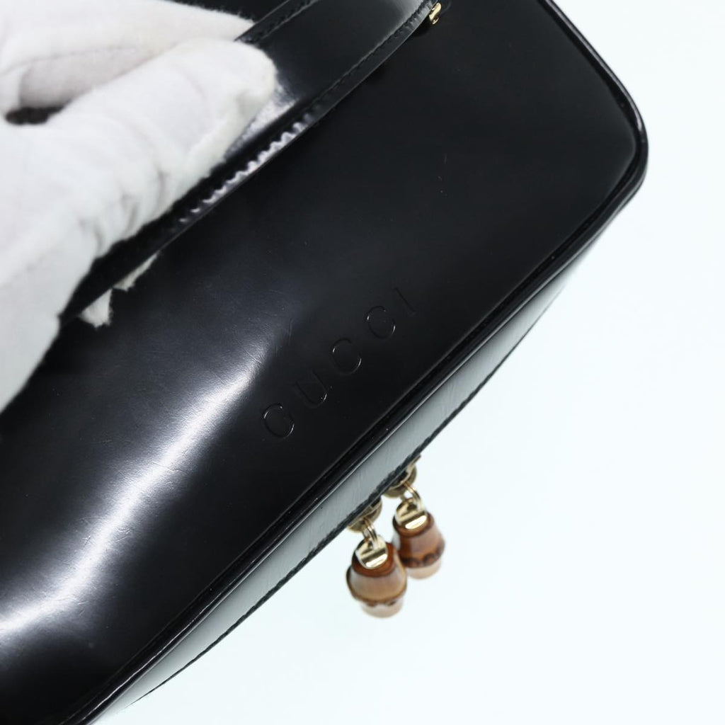 GUCCI Bamboo Vanity Hand Bag Patent leather Black Gold 032 1956 0150 87139