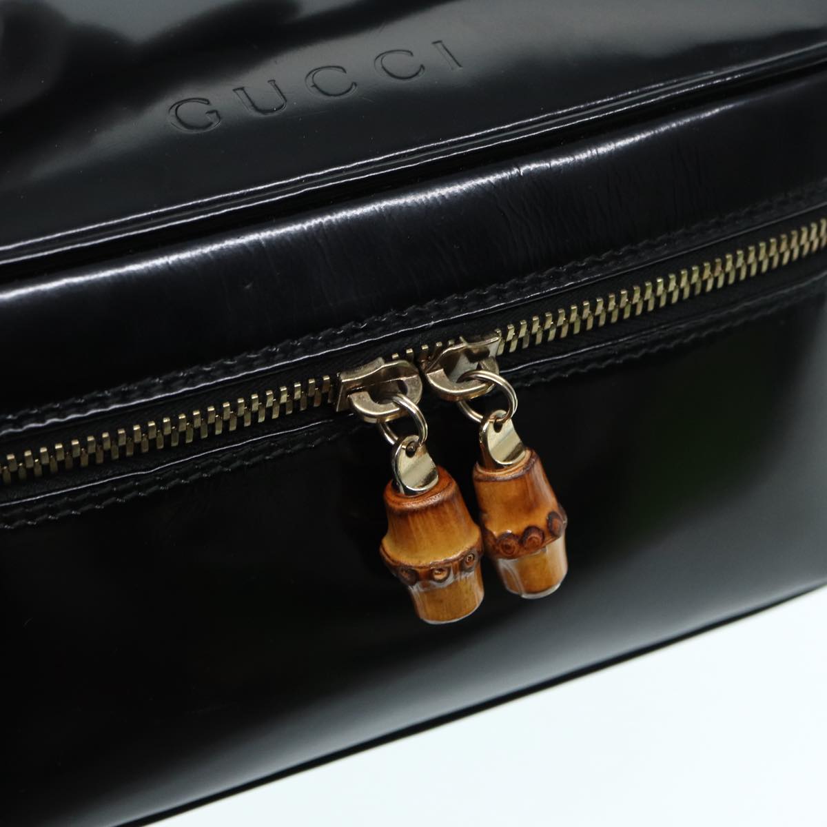 GUCCI Bamboo Vanity Hand Bag Patent leather Black Gold 032 1956 0150 87139