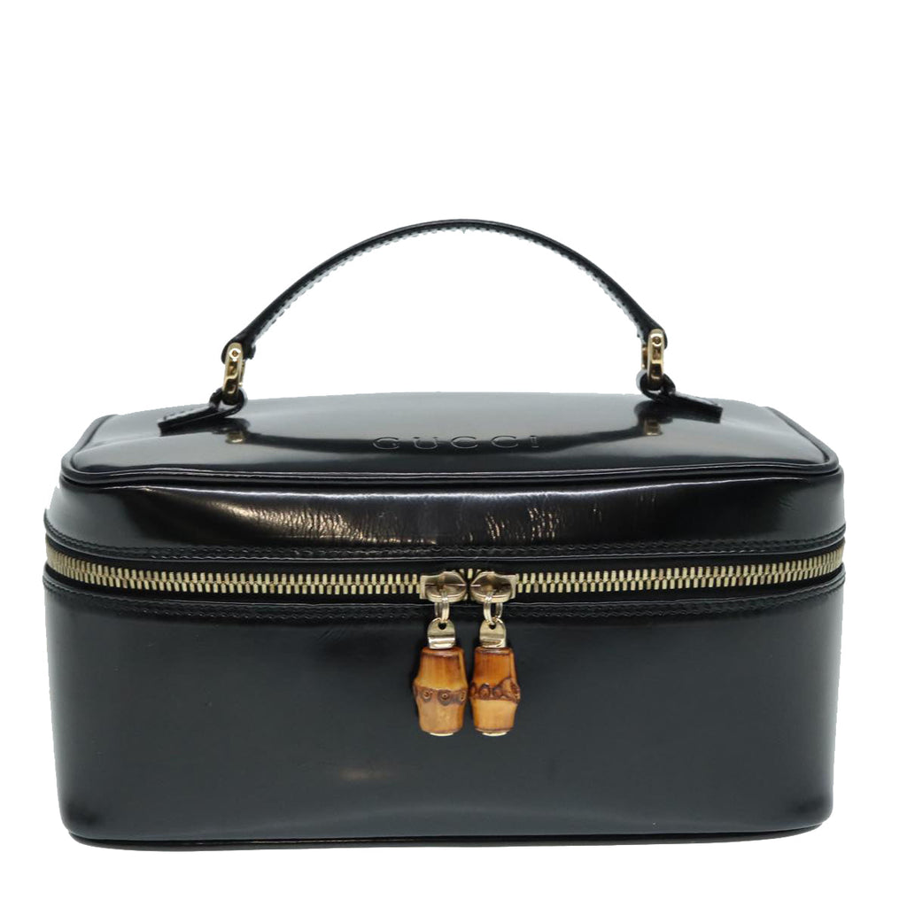 GUCCI Bamboo Vanity Hand Bag Patent leather Black Gold 032 1956 0150 87139