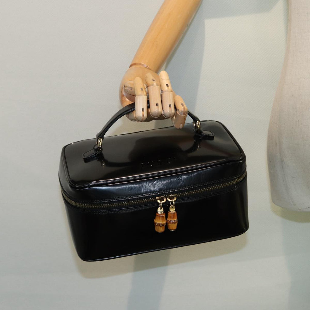 GUCCI Bamboo Vanity Hand Bag Patent leather Black Gold 032 1956 0150 87139