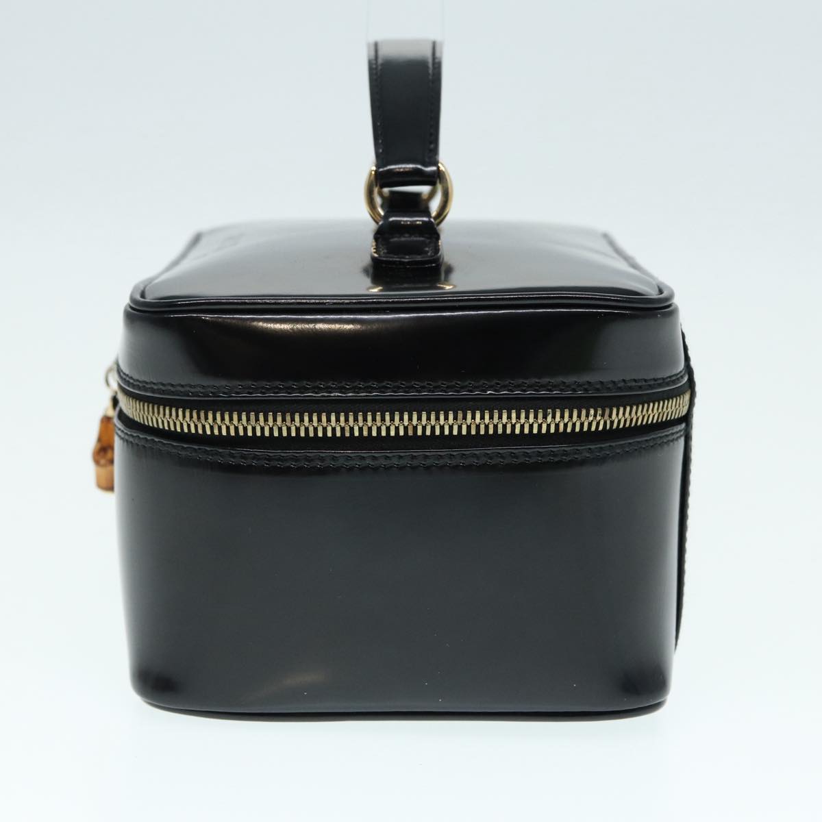 GUCCI Bamboo Vanity Hand Bag Patent leather Black Gold 032 1956 0150 87139