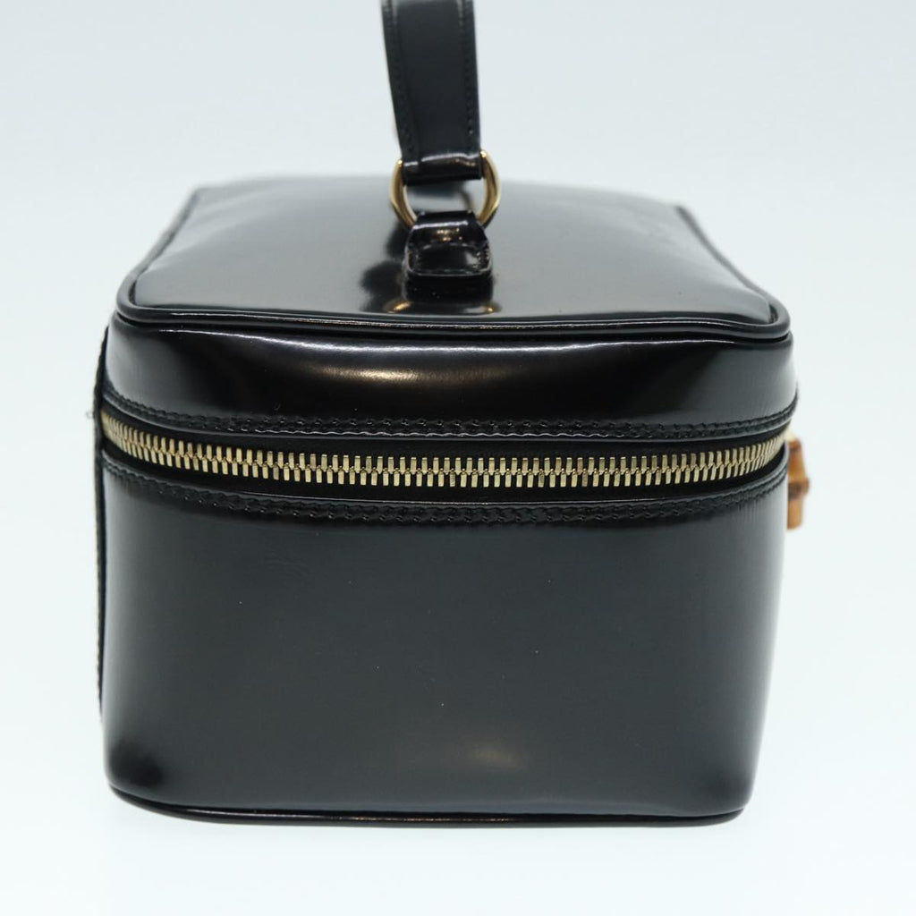 GUCCI Bamboo Vanity Hand Bag Patent leather Black Gold 032 1956 0150 87139
