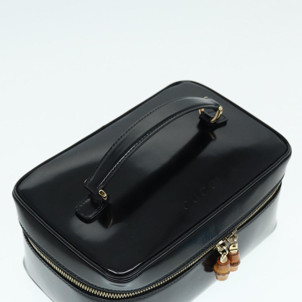 GUCCI Bamboo Vanity Hand Bag Patent leather Black Gold 032 1956 0150 87139