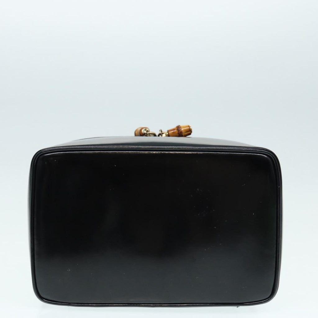 GUCCI Bamboo Vanity Hand Bag Patent leather Black Gold 032 1956 0150 87139
