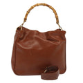 GUCCI Bamboo Hand Bag Leather 2way Brown Gold 001 1638 2615 87155