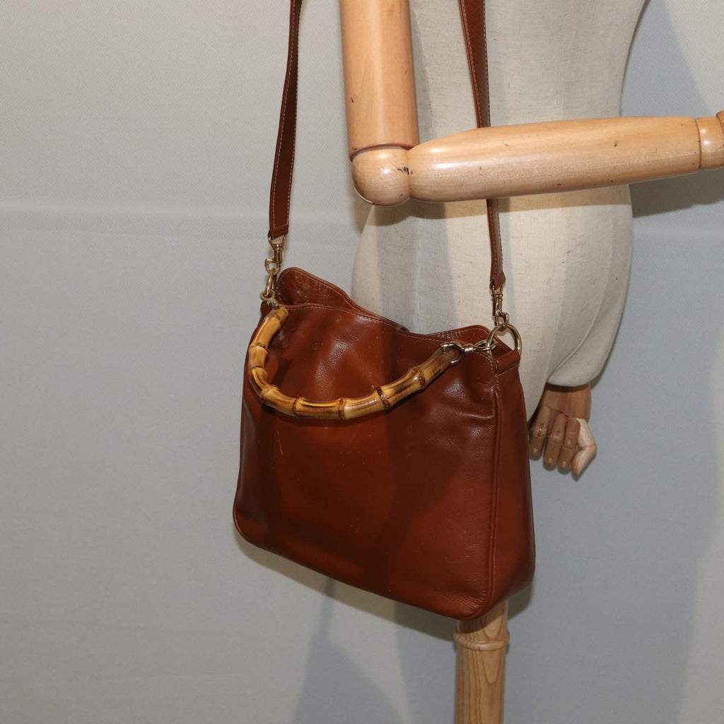 GUCCI Bamboo Hand Bag Leather 2way Brown Gold 001 1638 2615 87155