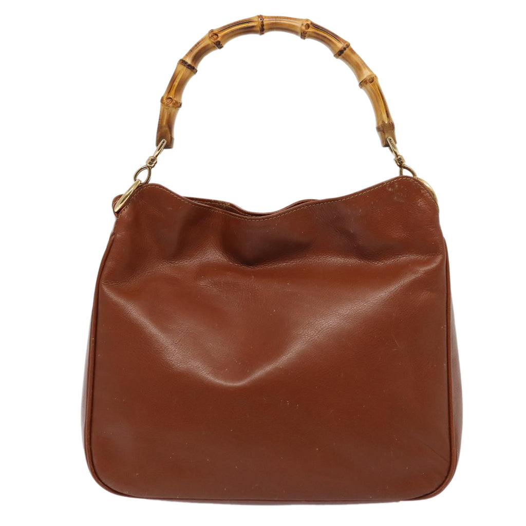 GUCCI Bamboo Hand Bag Leather 2way Brown Gold 001 1638 2615 87155
