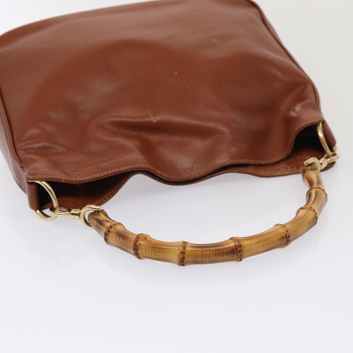 GUCCI Bamboo Hand Bag Leather 2way Brown Gold 001 1638 2615 87155