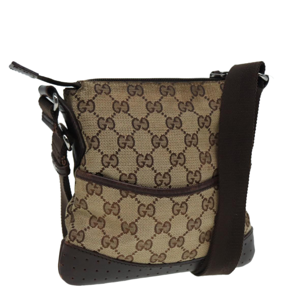 GUCCI GG Canvas Shoulder Bag Beige Brown Silver 147671 87163