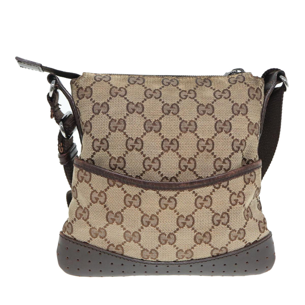 GUCCI GG Canvas Shoulder Bag Beige Brown Silver 147671 87163