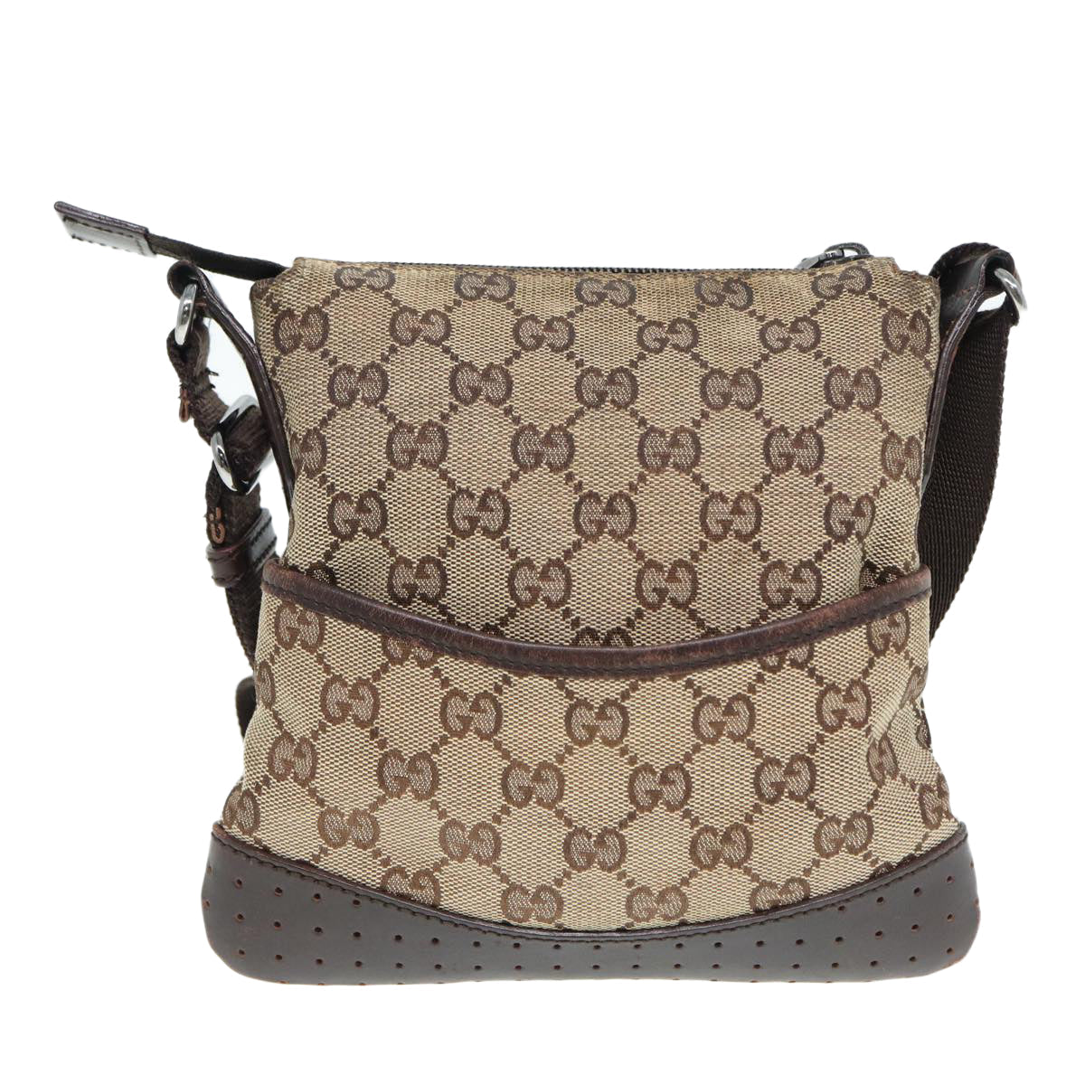 GUCCI GG Canvas Shoulder Bag Beige Brown Silver 147671 87163