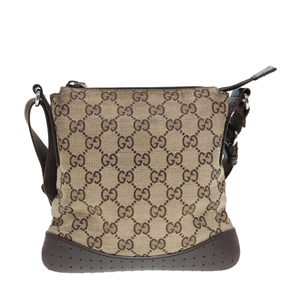 GUCCI GG Canvas Shoulder Bag Beige Brown Silver 147671 87163