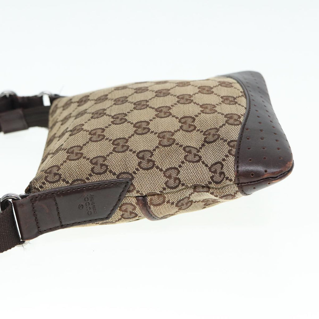 GUCCI GG Canvas Shoulder Bag Beige Brown Silver 147671 87163