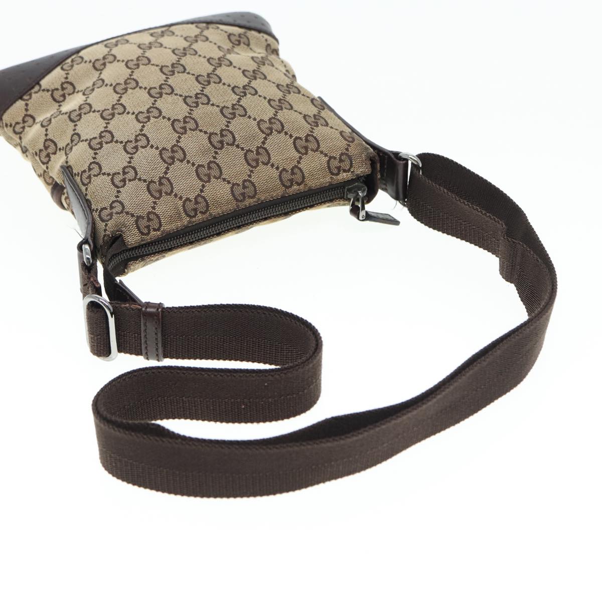GUCCI GG Canvas Shoulder Bag Beige Brown Silver 147671 87163