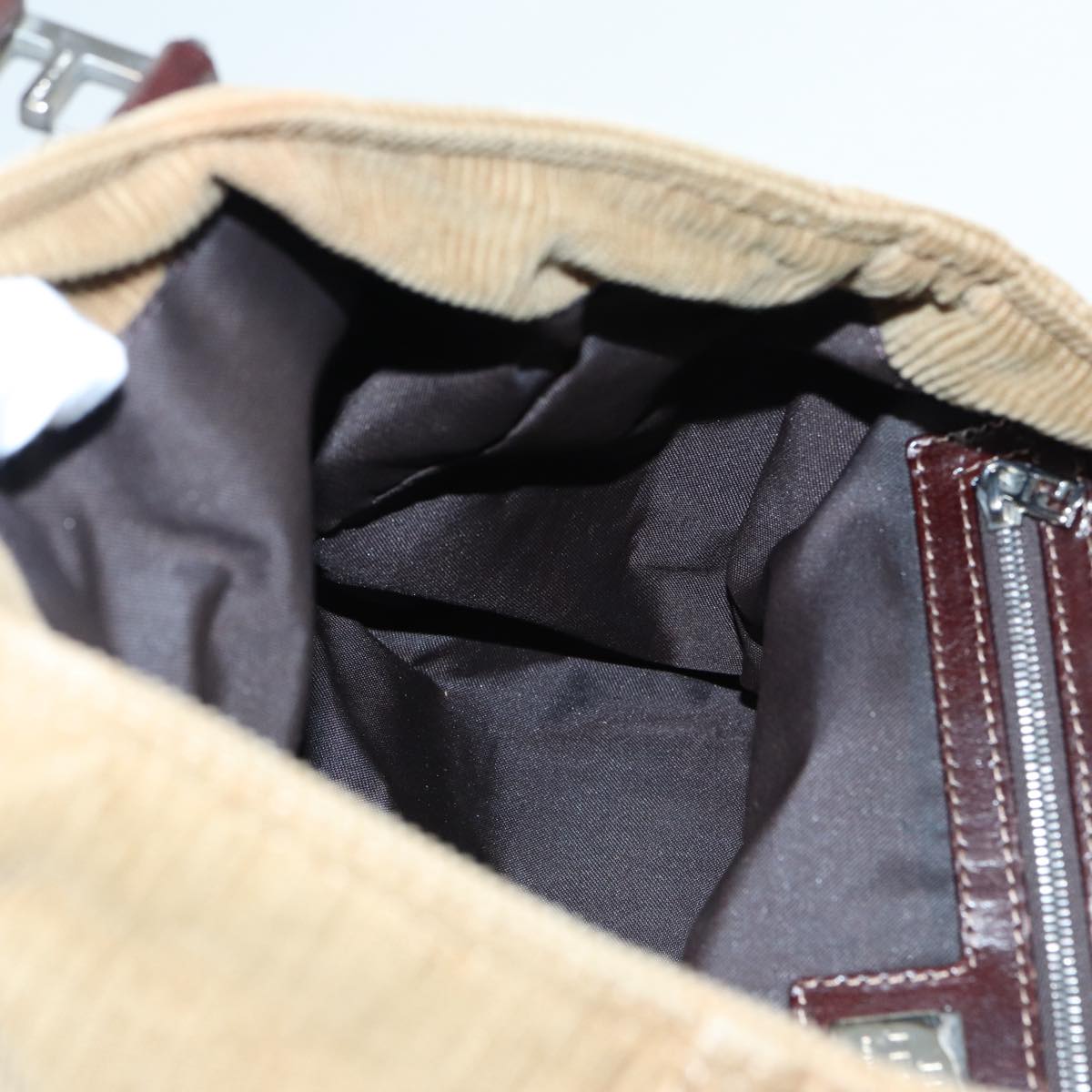 FENDI Hand Bag Corduroy Brown 87167