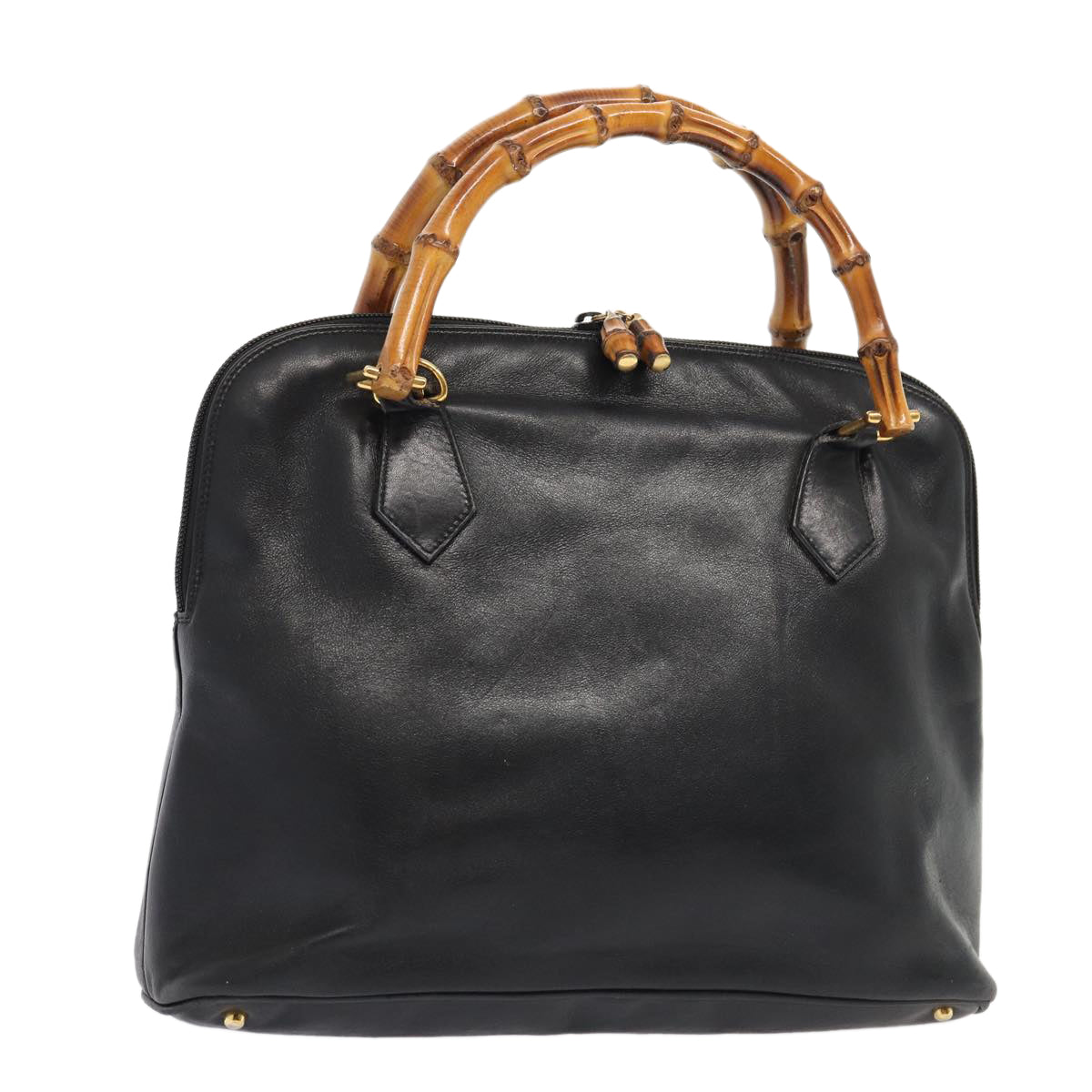 GUCCI Bamboo Hand Bag Leather Black Gold 000 2214 0289 87176
