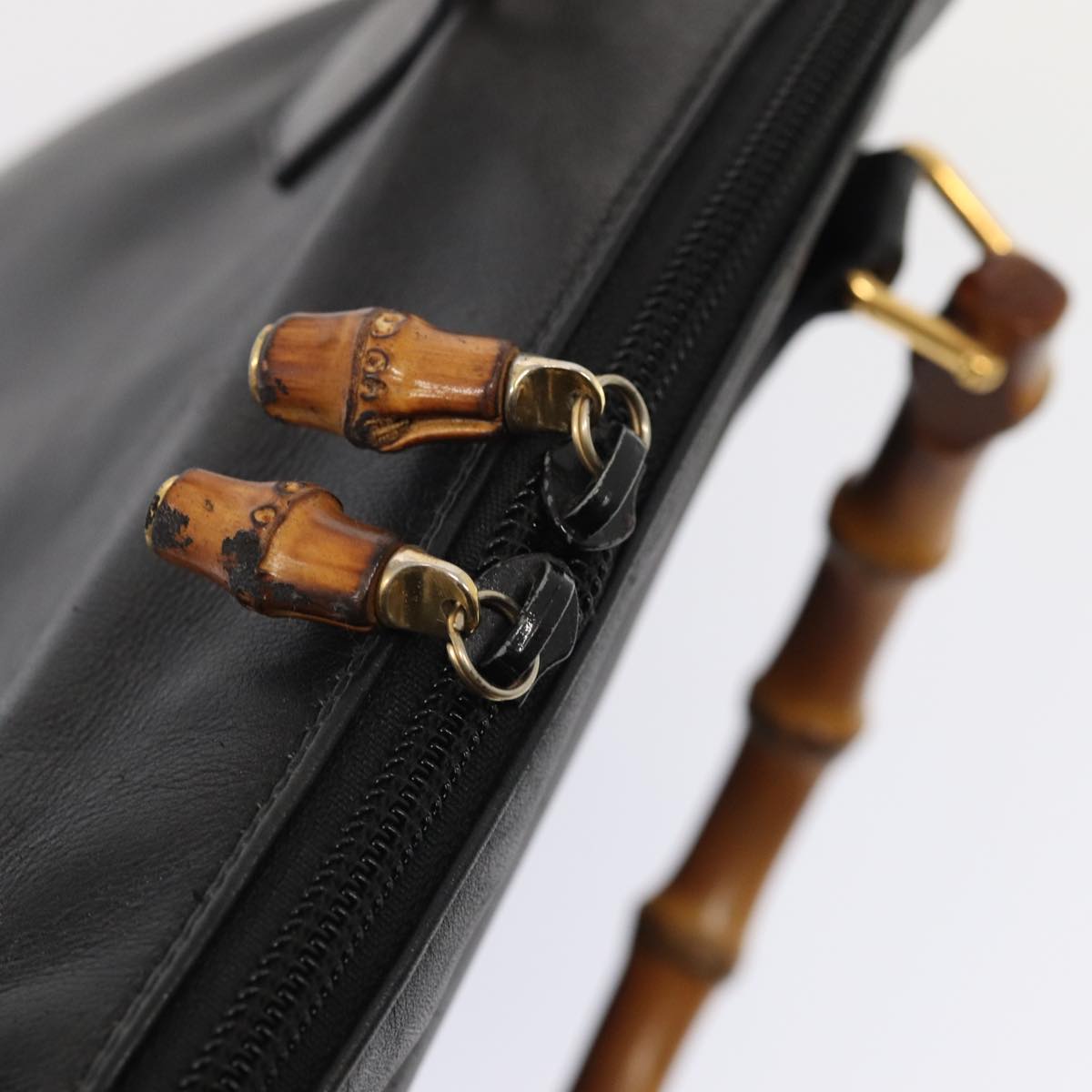 GUCCI Bamboo Hand Bag Leather Black Gold 000 2214 0289 87176