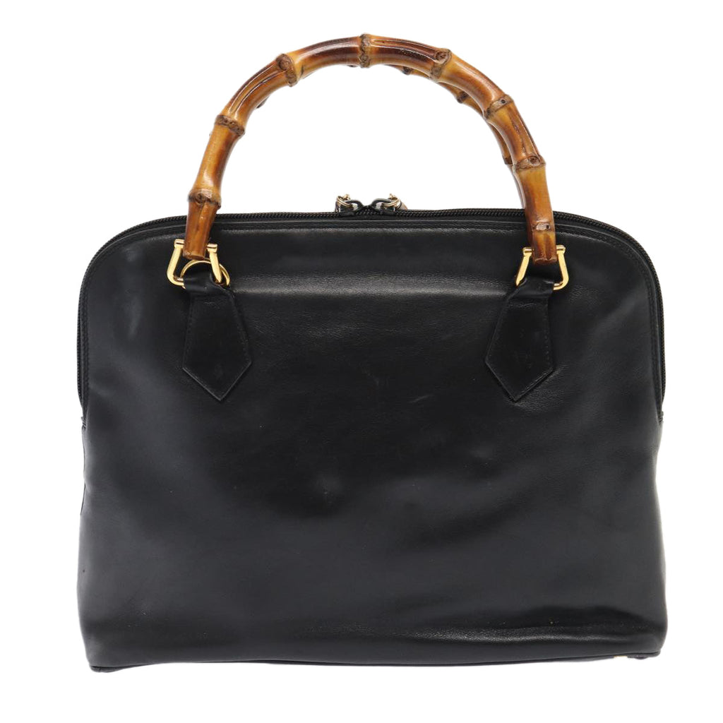GUCCI Bamboo Hand Bag Leather Black Gold 000 2214 0289 87176