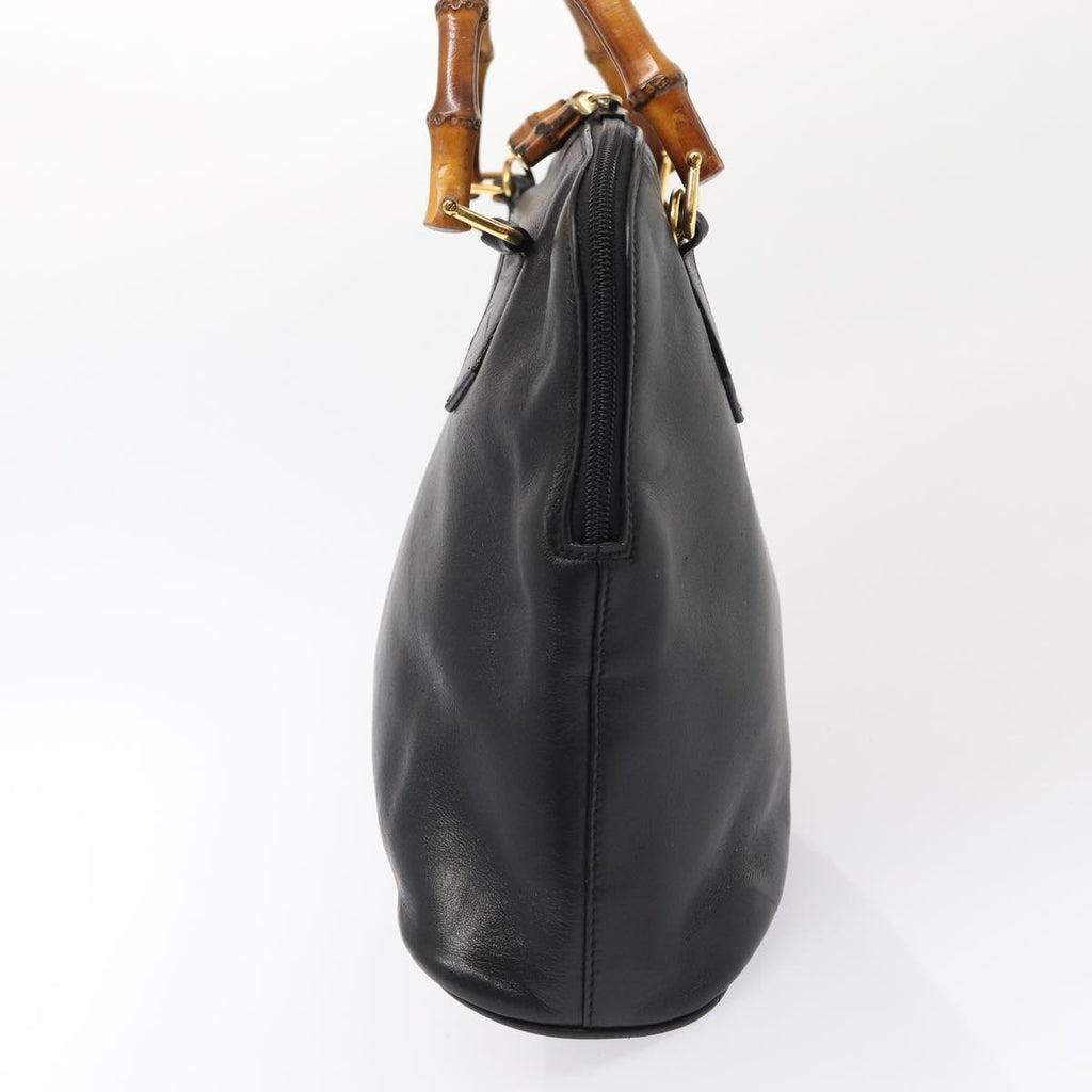 GUCCI Bamboo Hand Bag Leather Black Gold 000 2214 0289 87176