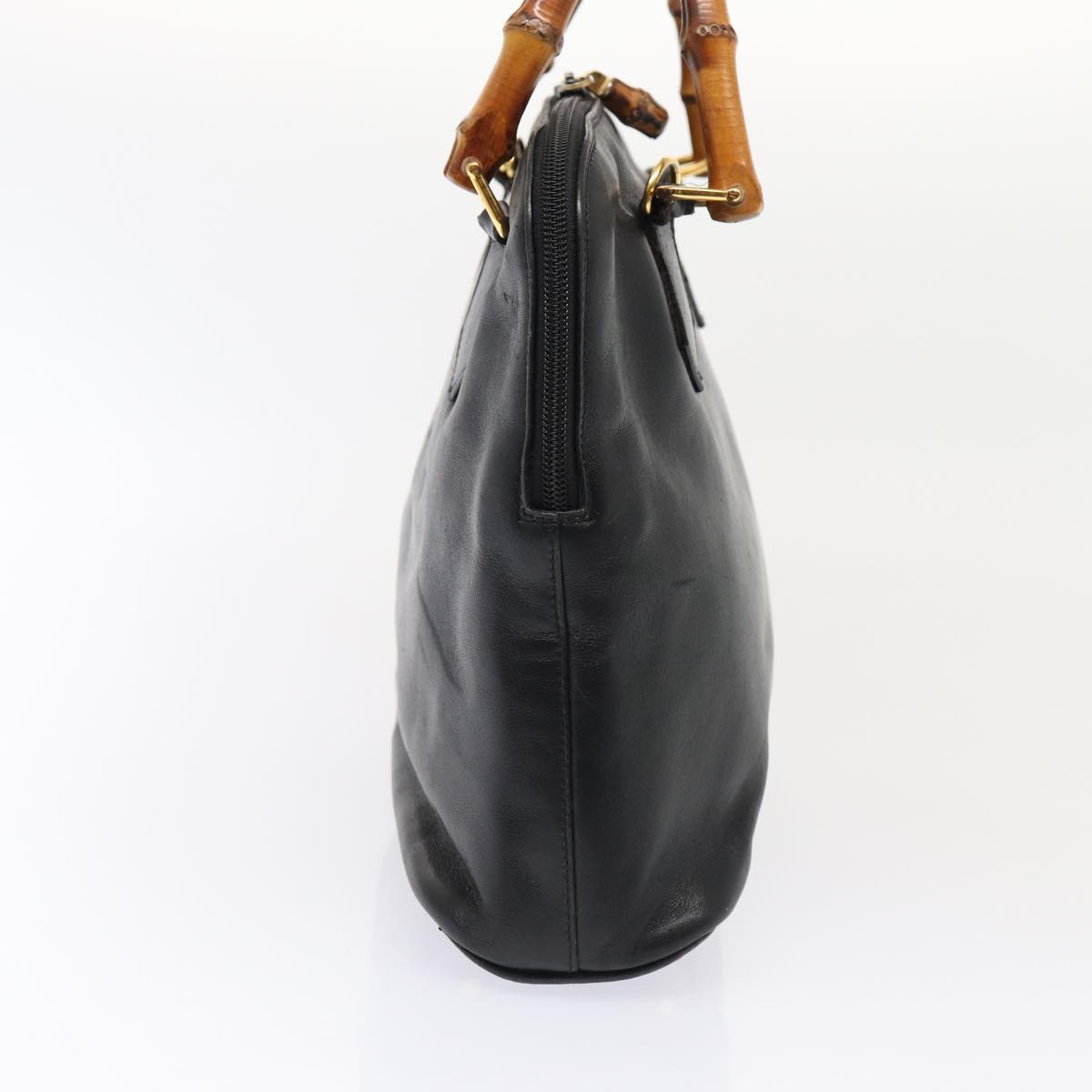 GUCCI Bamboo Hand Bag Leather Black Gold 000 2214 0289 87176
