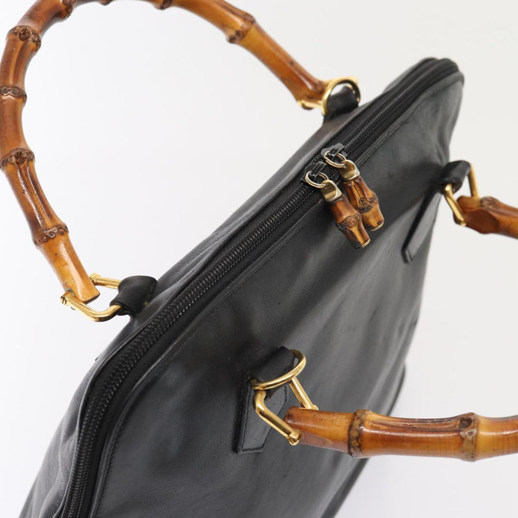 GUCCI Bamboo Hand Bag Leather Black Gold 000 2214 0289 87176