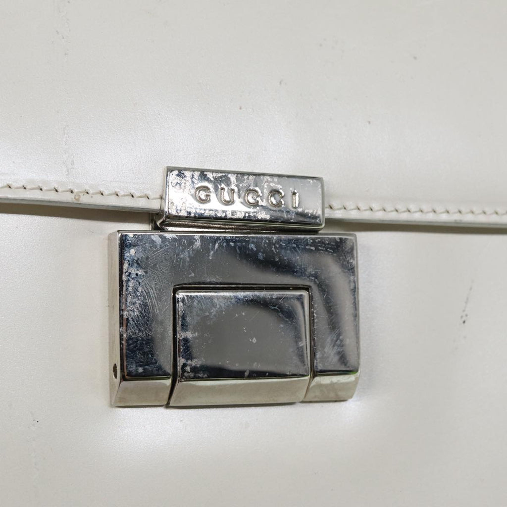 GUCCI Hand Bag Leather 2way White Silver 87204