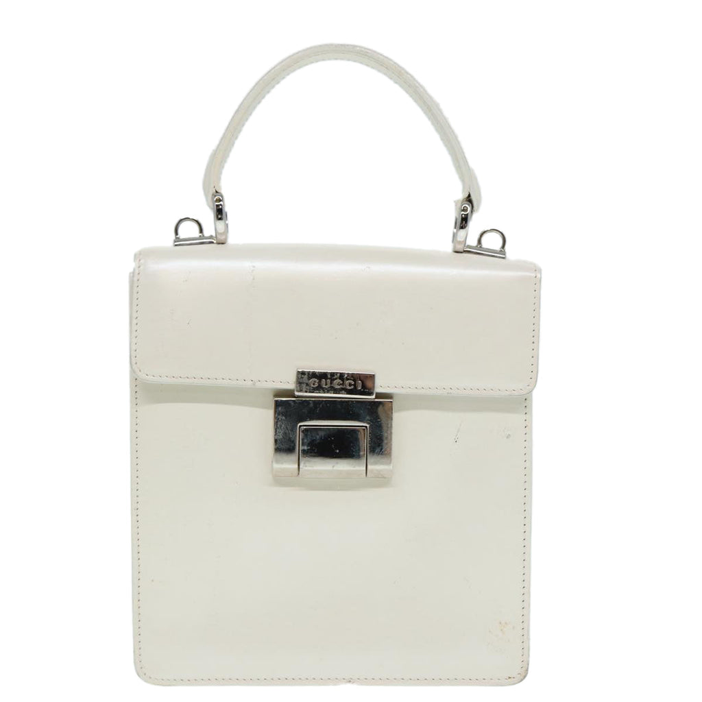 GUCCI Hand Bag Leather 2way White Silver 87204