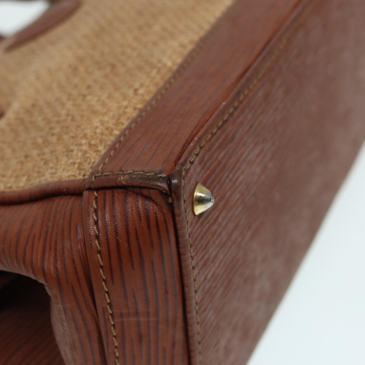 FENDI Hand Bag Straw Beige Gold 87207