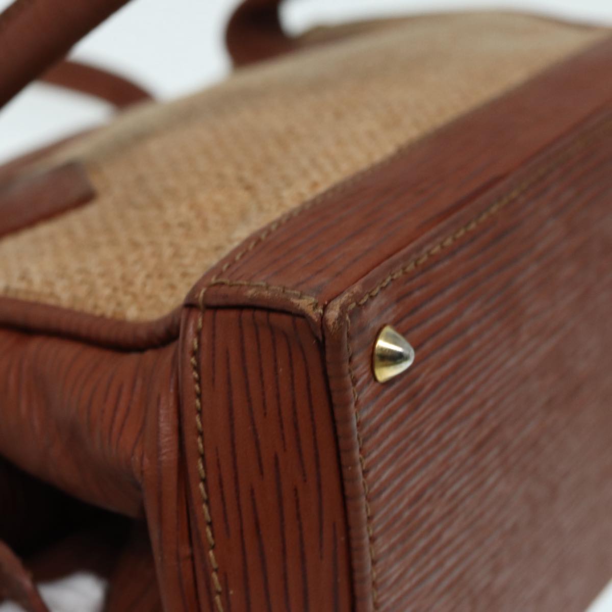 FENDI Hand Bag Straw Beige Gold 87207
