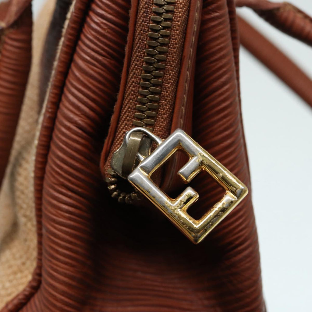 FENDI Hand Bag Straw Beige Gold 87207