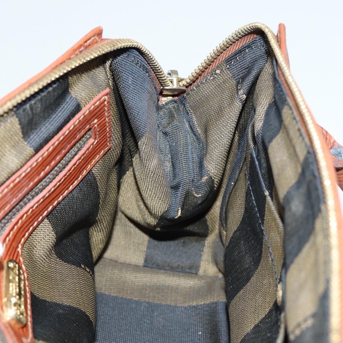 FENDI Hand Bag Straw Beige Gold 87207