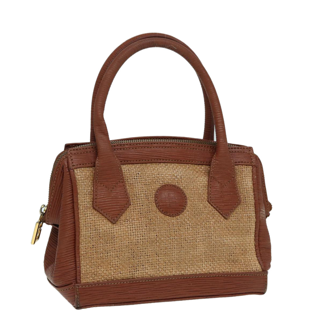 FENDI Hand Bag Straw Beige Gold 87207