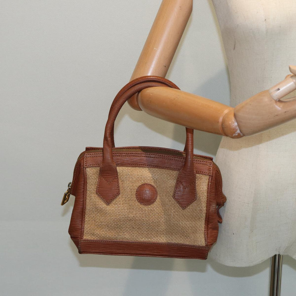 FENDI Hand Bag Straw Beige Gold 87207