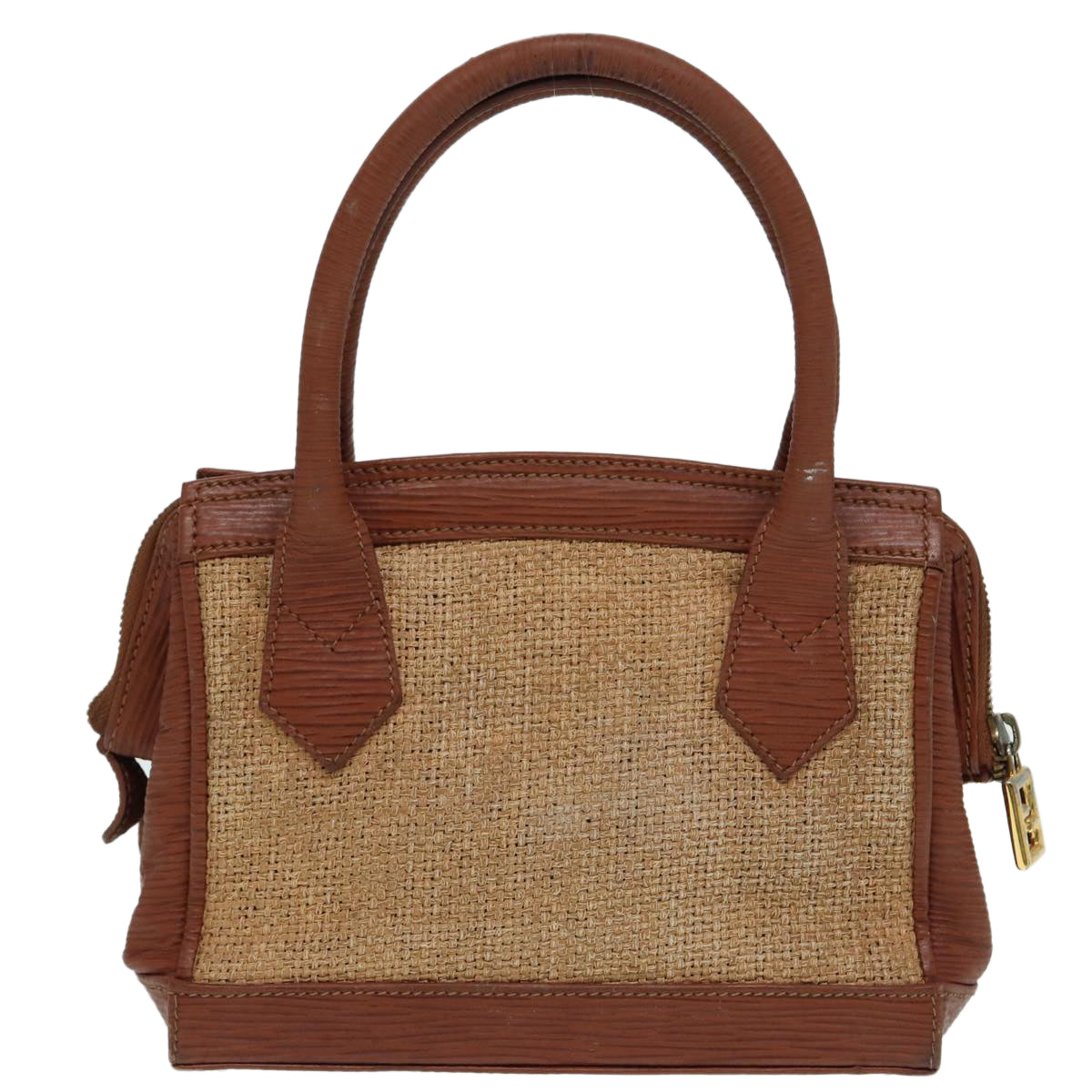 FENDI Hand Bag Straw Beige Gold 87207