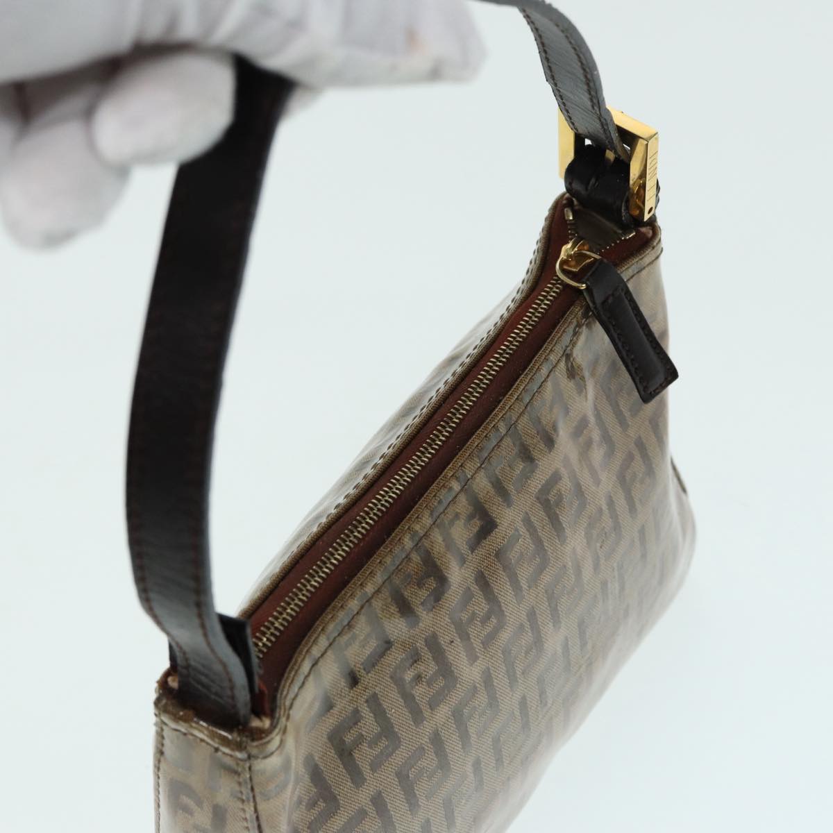 FENDI Zucchino Canvas Hand Bag Beige Gold 87208