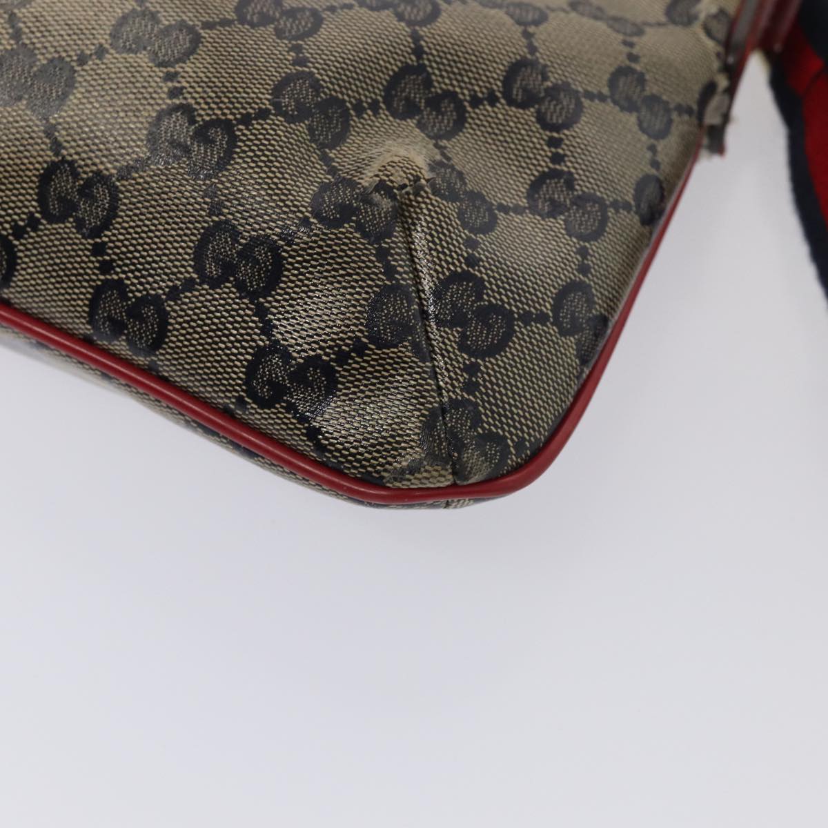 GUCCI GG Crystal Sherry Line Shoulder Bag Red Navy gold 189749 87210