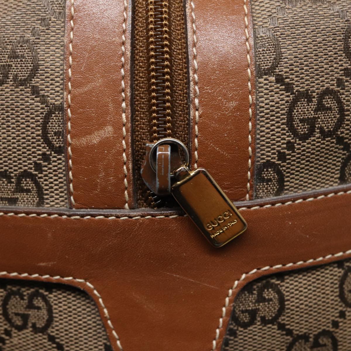 GUCCI GG Canvas Hand Bag Gold Brown 87220