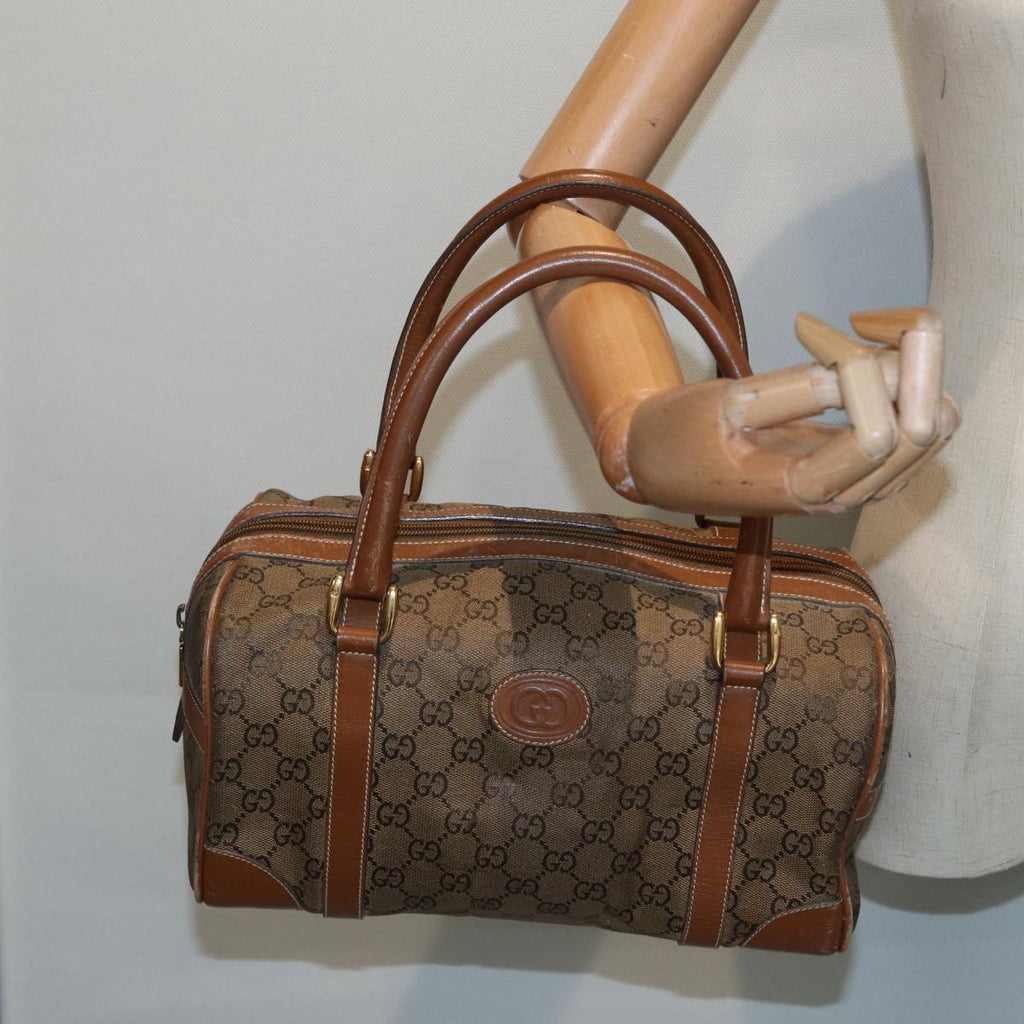 GUCCI GG Canvas Hand Bag Gold Brown 87220