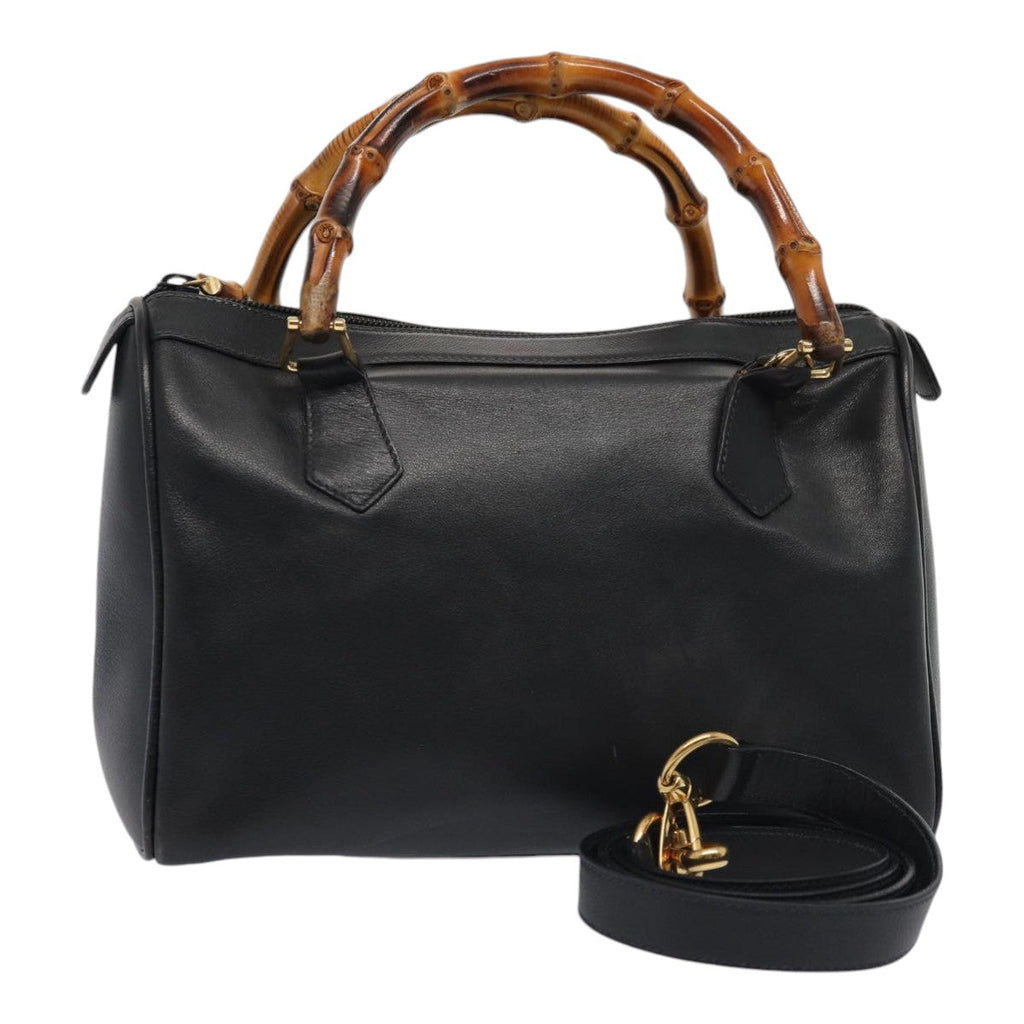 GUCCI Bamboo Hand Bag Leather 2way Black Gold 000 3444 0294 87242
