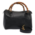 GUCCI Bamboo Hand Bag Leather 2way Black Gold 000 3444 0294 87242