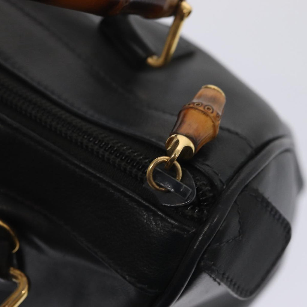 GUCCI Bamboo Hand Bag Leather 2way Black Gold 000 3444 0294 87242