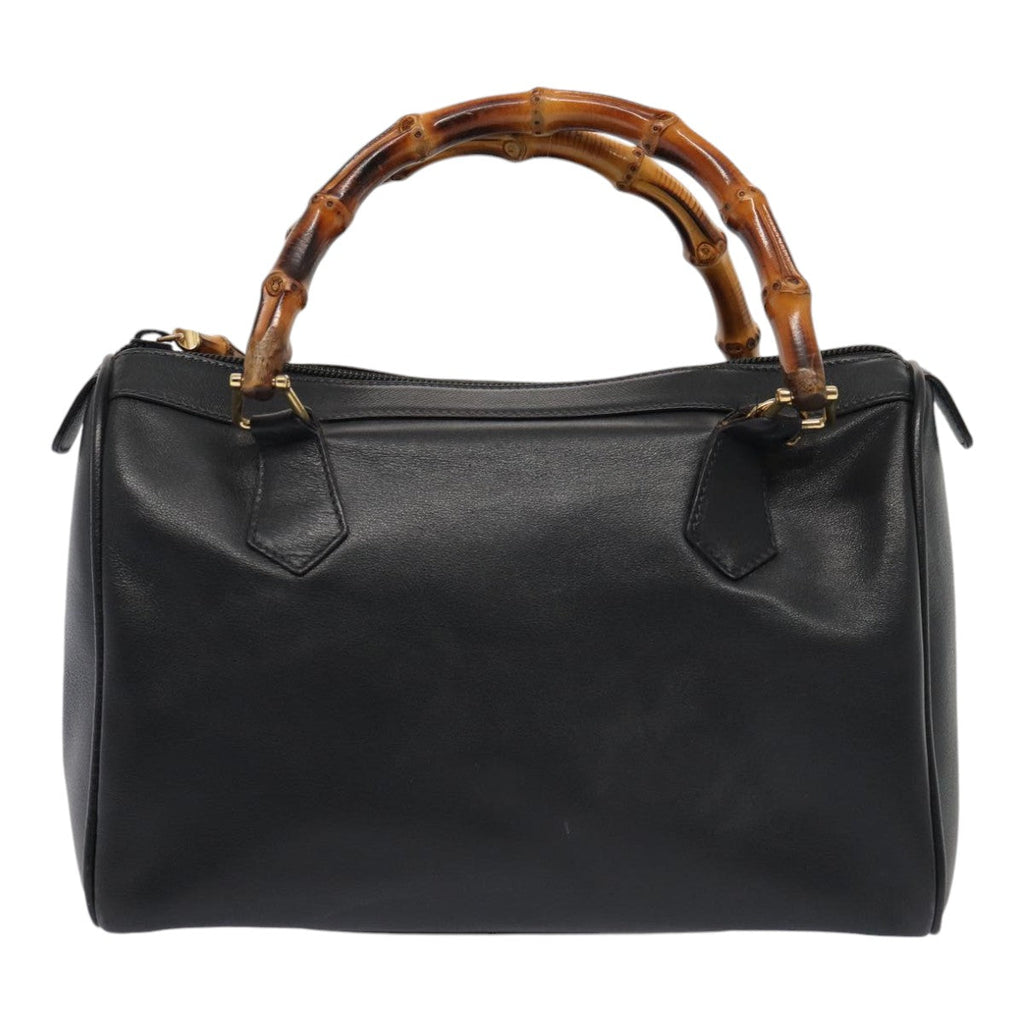 GUCCI Bamboo Hand Bag Leather 2way Black Gold 000 3444 0294 87242