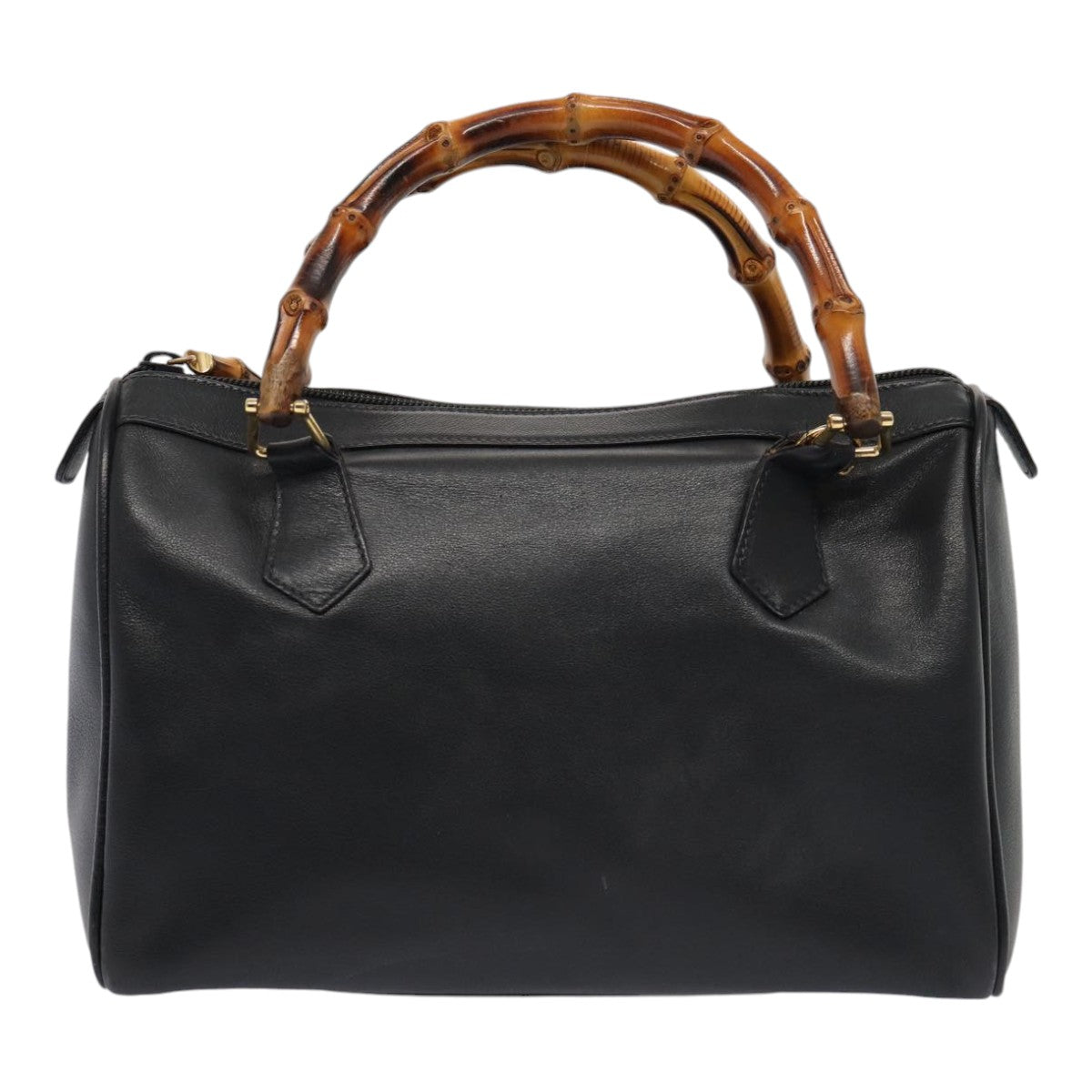 GUCCI Bamboo Hand Bag Leather 2way Black Gold 000 3444 0294 87242