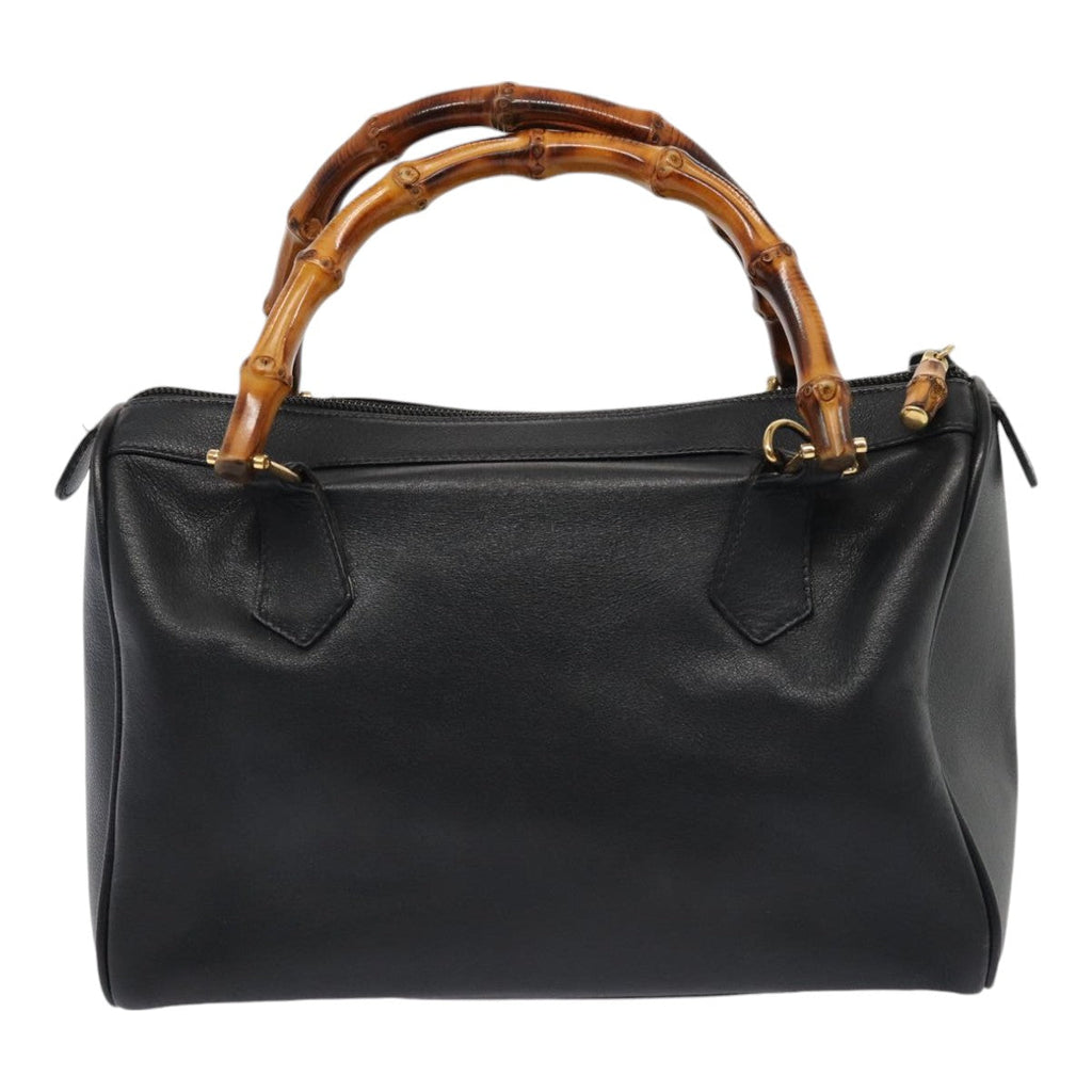 GUCCI Bamboo Hand Bag Leather 2way Black Gold 000 3444 0294 87242