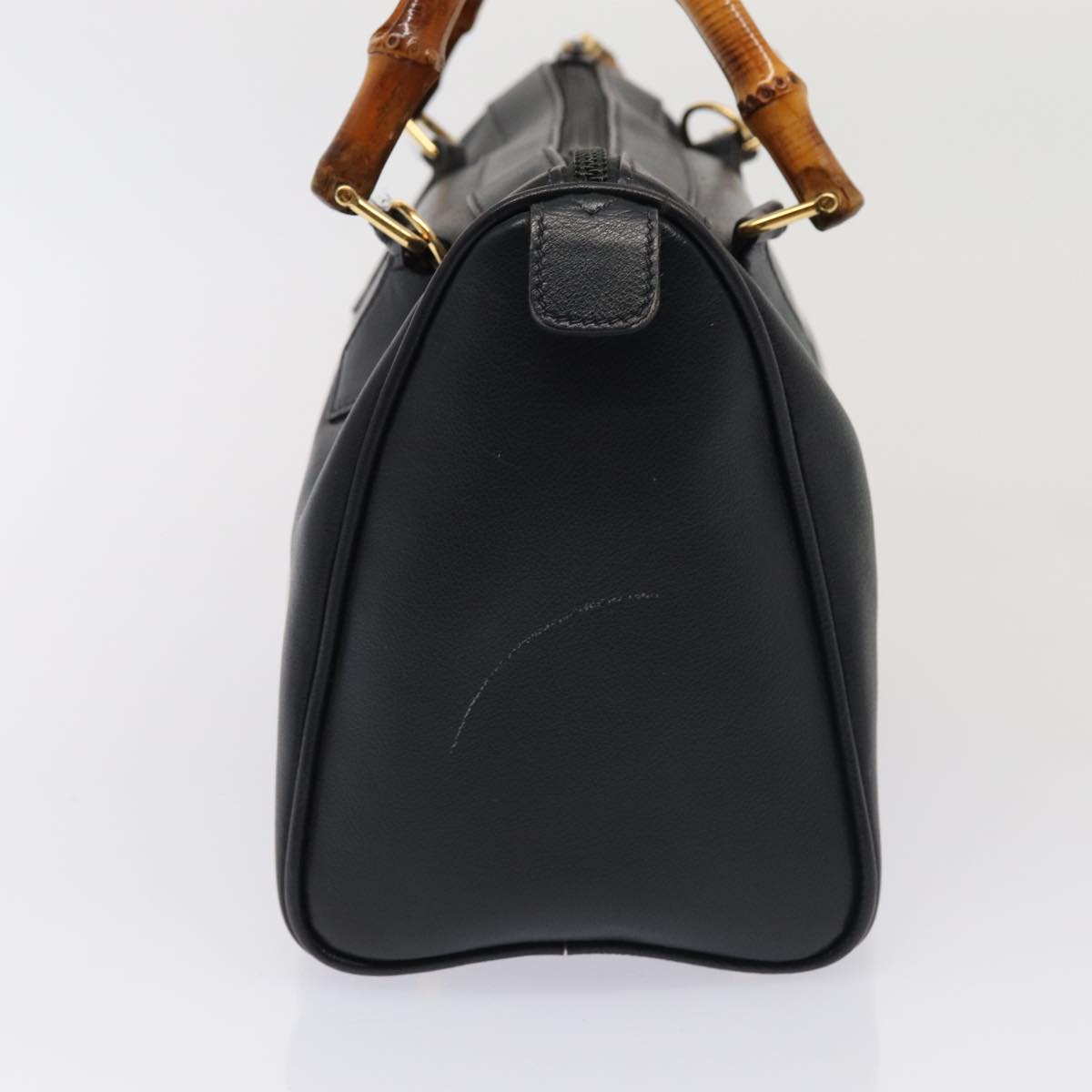 GUCCI Bamboo Hand Bag Leather 2way Black Gold 000 3444 0294 87242