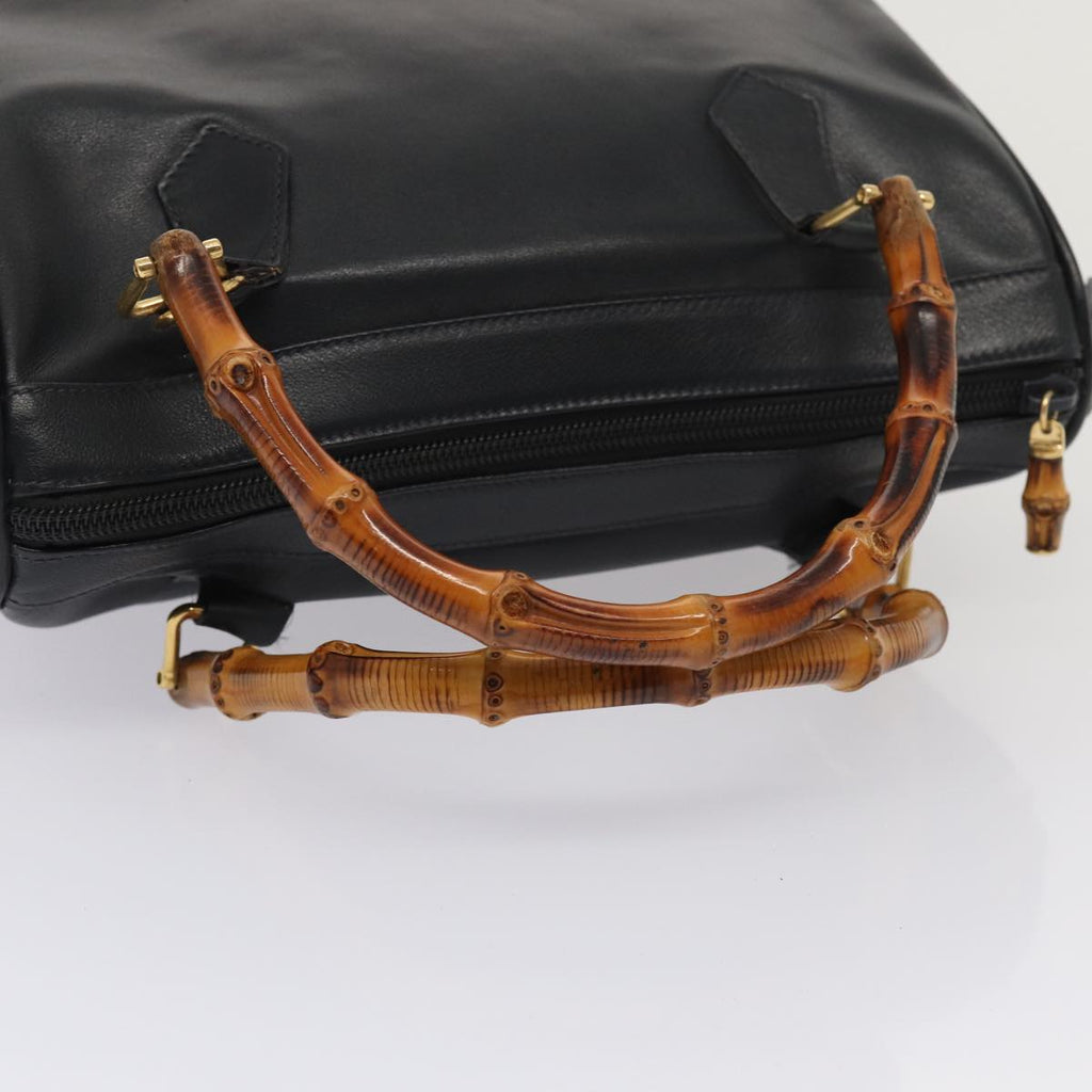GUCCI Bamboo Hand Bag Leather 2way Black Gold 000 3444 0294 87242