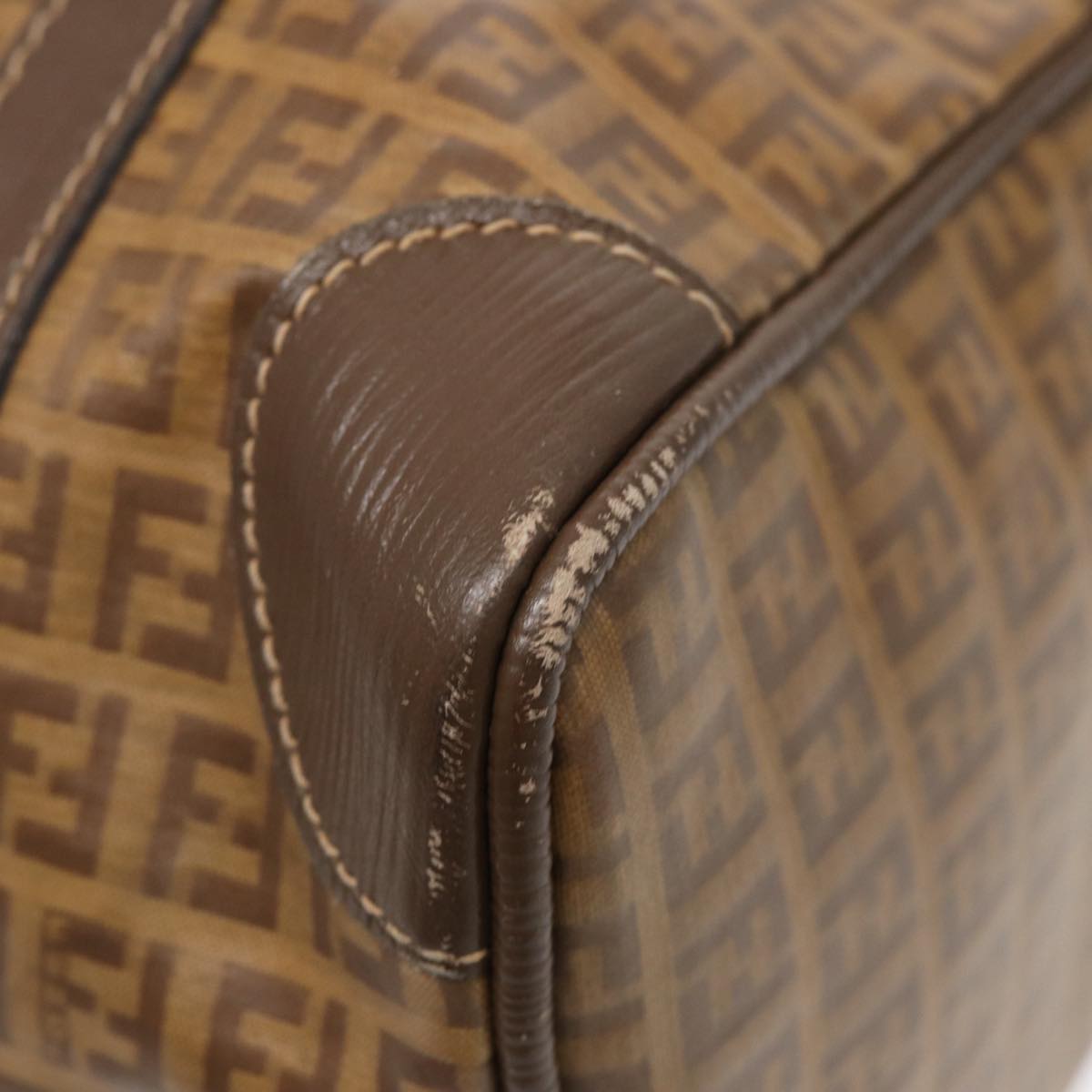 FENDI Zucchino Canvas Boston Bag Vintage Beige Brown gold 87247