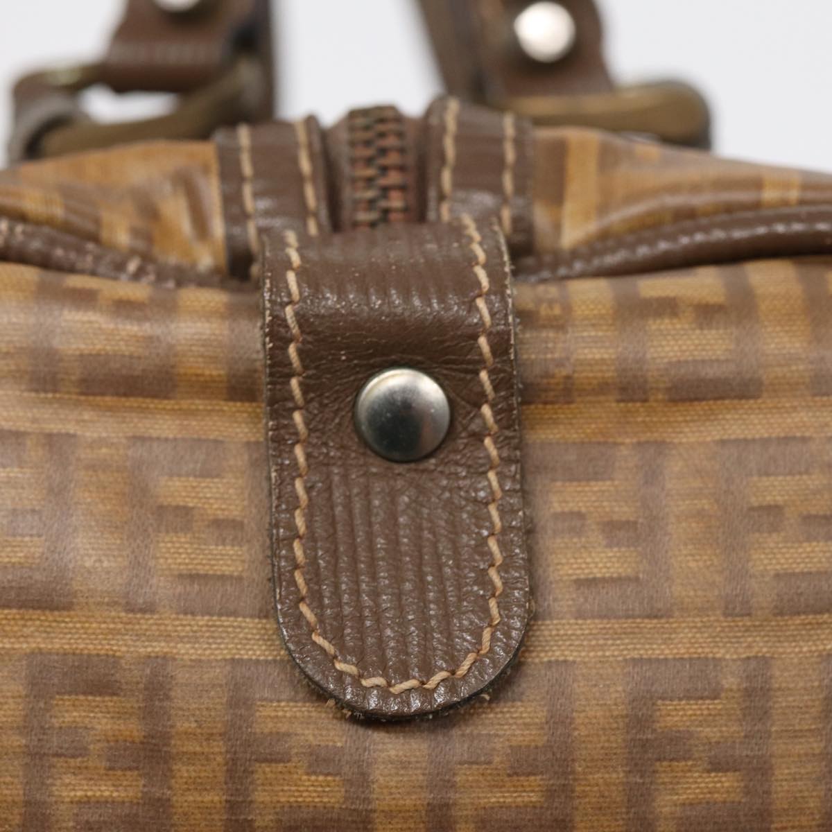 FENDI Zucchino Canvas Boston Bag Vintage Beige Brown gold 87247