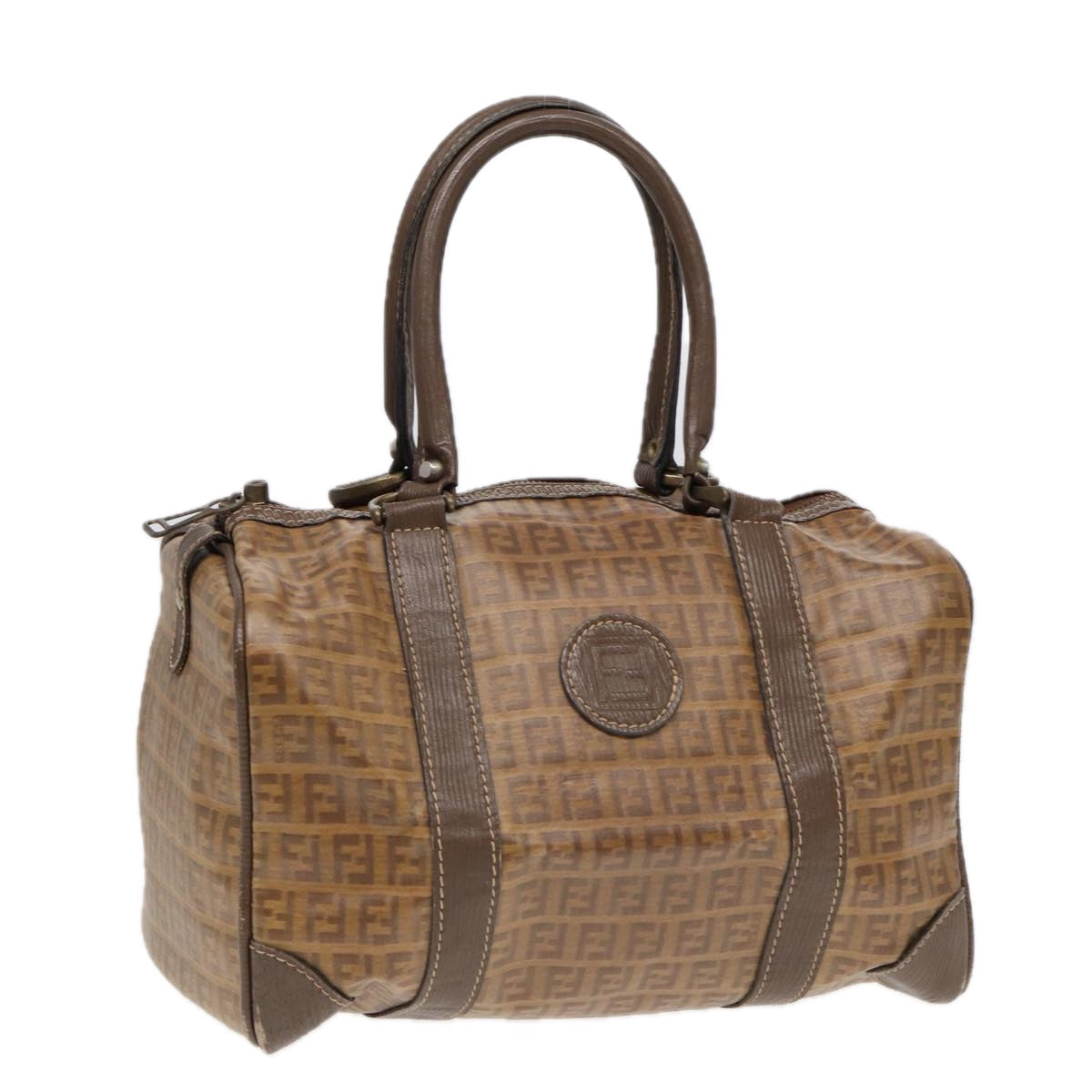 FENDI Zucchino Canvas Boston Bag Vintage Beige Brown gold 87247