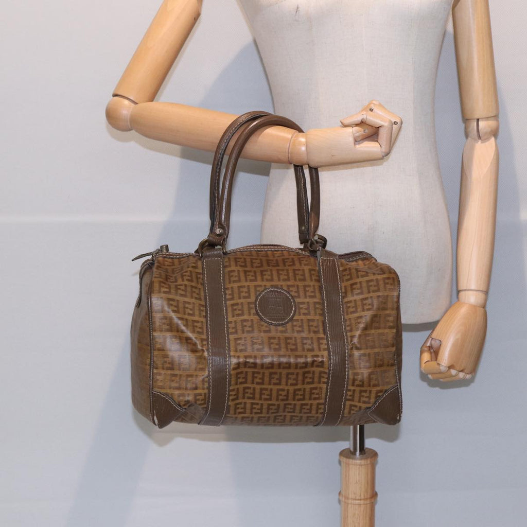 FENDI Zucchino Canvas Boston Bag Vintage Beige Brown gold 87247
